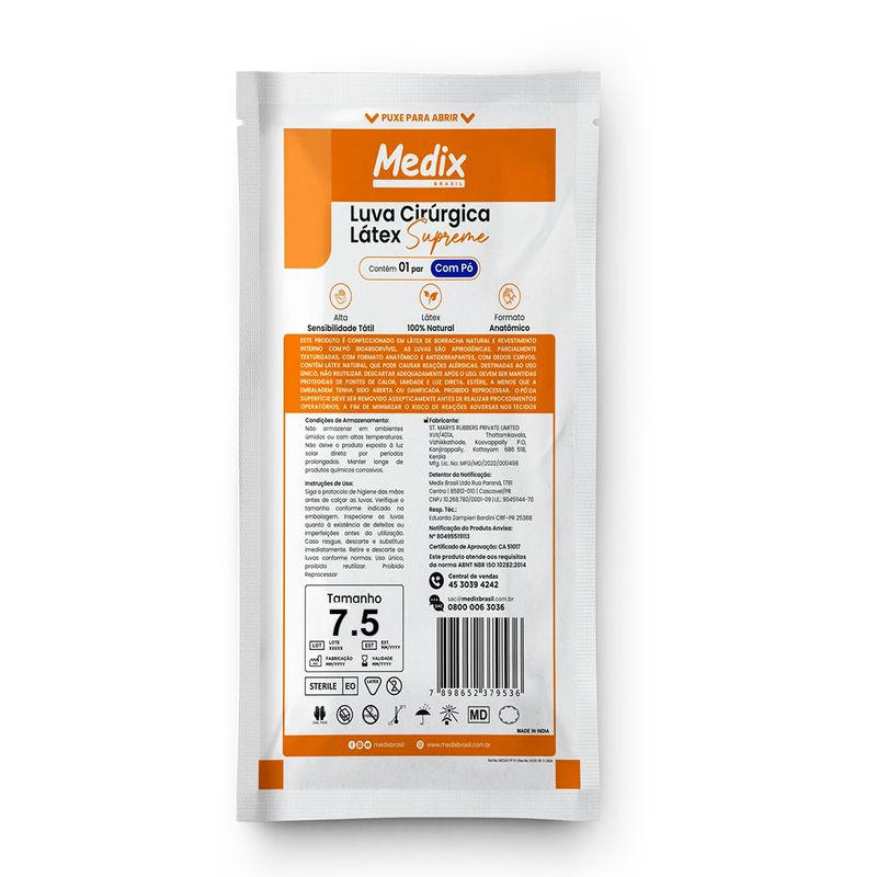 1000066553-1-Luva-Cirurgica-Esteril-7-5-de-latex-Supreme-com-po-com-1-Par-Medix